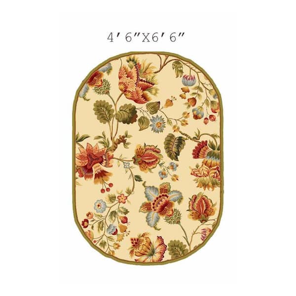 Chelsea 5 ft. x 7 ft. Oval Ivory Floral Gradient Solid Color Area Rug