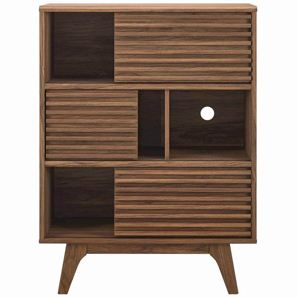 Walnut Mid-Century Modern Three-Tier Storage Cabinet