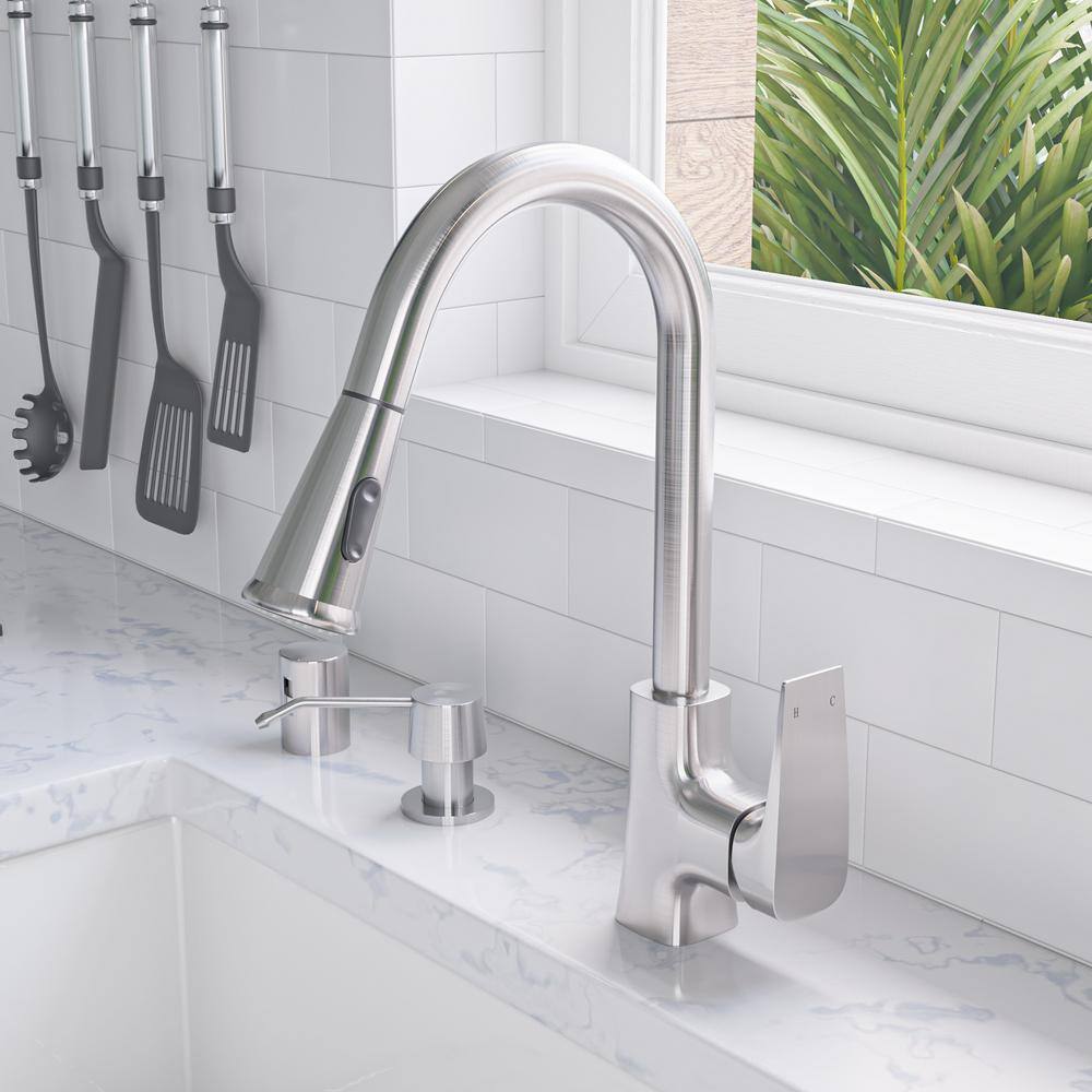 Brushed Nickel Gooseneck Pull Down Kitchen Faucet with Spray