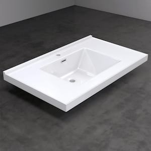 36 in. W. x 22 in. D Solid Surface Resin White Vanity Top Rectangular Single Sink Bathroom Vanity Top in Glossy White