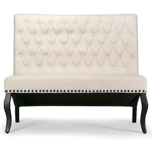 Alisa 46 in. Beige Button Tufted Polyester 2-Seater Armless Settee with Nailheads