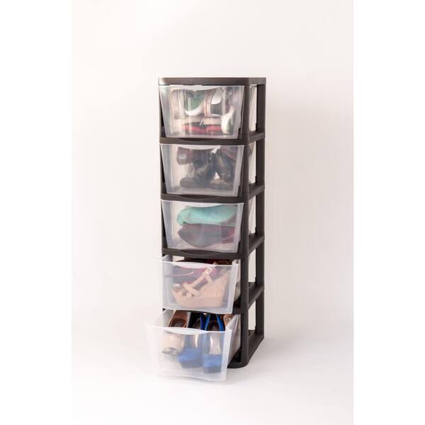 Muscle Rack - 5 Drawer Clear Plastic Storage Tower with Black Frame