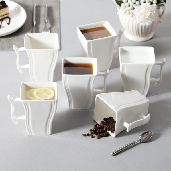 MALACASA 16 oz. Ivory White Porcelain Coffee Mug (Set of 6) Tea Cups Coffee  Mugs FLORA-6MUG