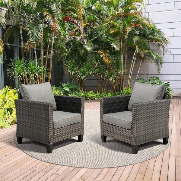 Megon Holly Gray Wicker Outdoor Patio Stationary Lounge Chair with Dark Gray Cushions