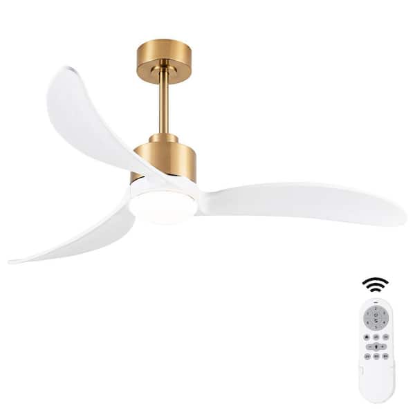 ATRPLAN TRADING Ceiling Fan 52 in. Width in Smart Indoor White Gold Low Profile Ceiling Fan with Color Adjustable LED With Remote