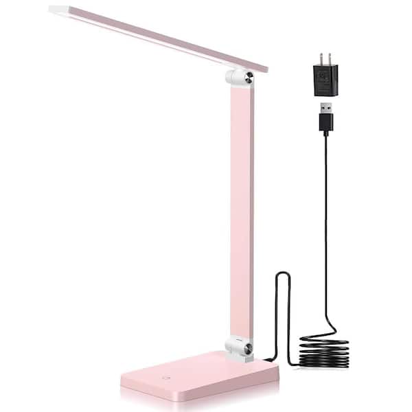 13.9 in. Pink Dimmable LED Swing Arm Task & Reading Lamp with USB port