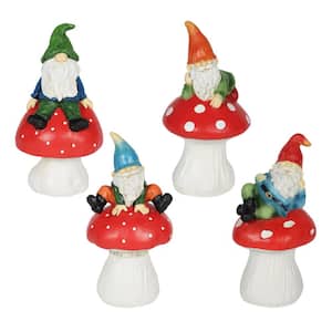 Can't See Hat on Mushrooms, 4.3 in. x 7 in. Gnomes Garden Statue (4-Pack)