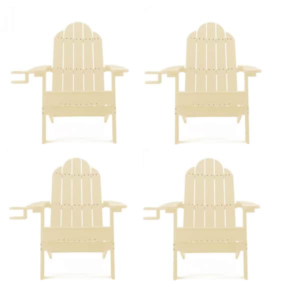 LUE BONA Miranda Sand Foldable Recycled Plastic Outdoor Patio Adirondack Chair with Cup Holder for Backyard/Firepit/Pool (4-Pack)