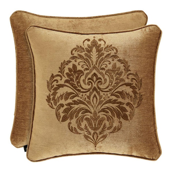 Unbranded Sarah Gold Polyester 20 in. Square Embellished Decorative 20 in. x 20 in. Throw Pillow