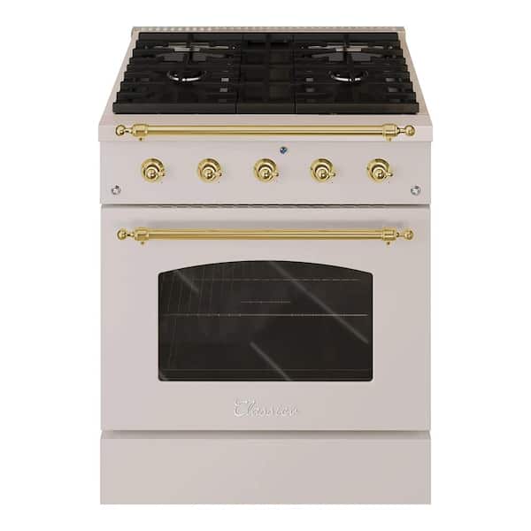 Hallman CLASSICO 30 in. 4.2CuFt 4 Burner Freestanding All Gas Range with LP Gas Stove, Gas Oven Stainless steel with Brass Trim