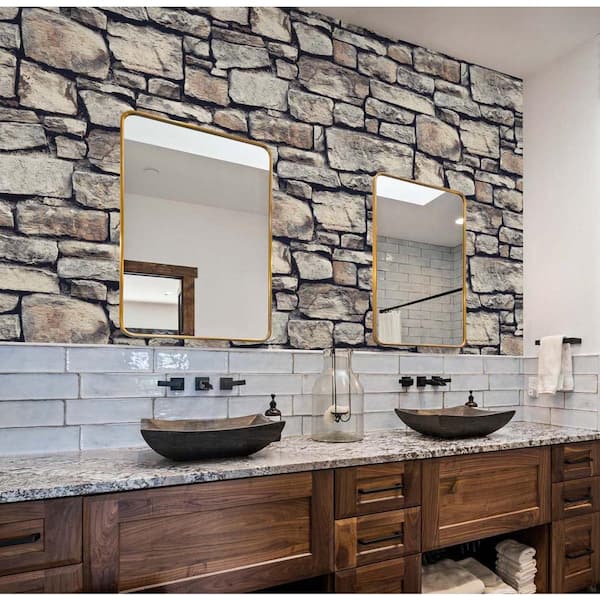 Arthouse Natural Cornish Faux Stone Vinyl Peel and Stick Wallpaper Roll 30.75 sq. ft.
