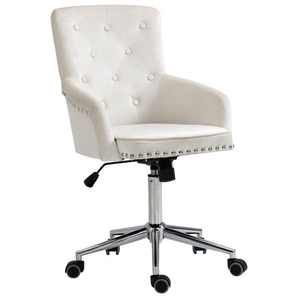 Nailhead Trim Swivel Home Office Chair, White Tufted Chair Desk