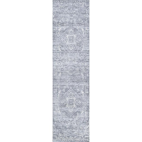 Modern Gray 2 ft. x 10 ft. Persian Vintage Medallion Runner Rug
