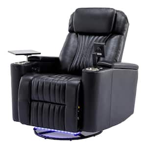 Black Faux Leather Swivel Recliner with Storage