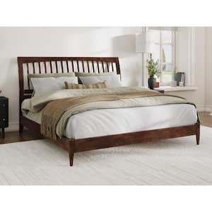 Orleans Walnut Brown Solid Wood Frame King Low Profile Sleigh Platform Bed