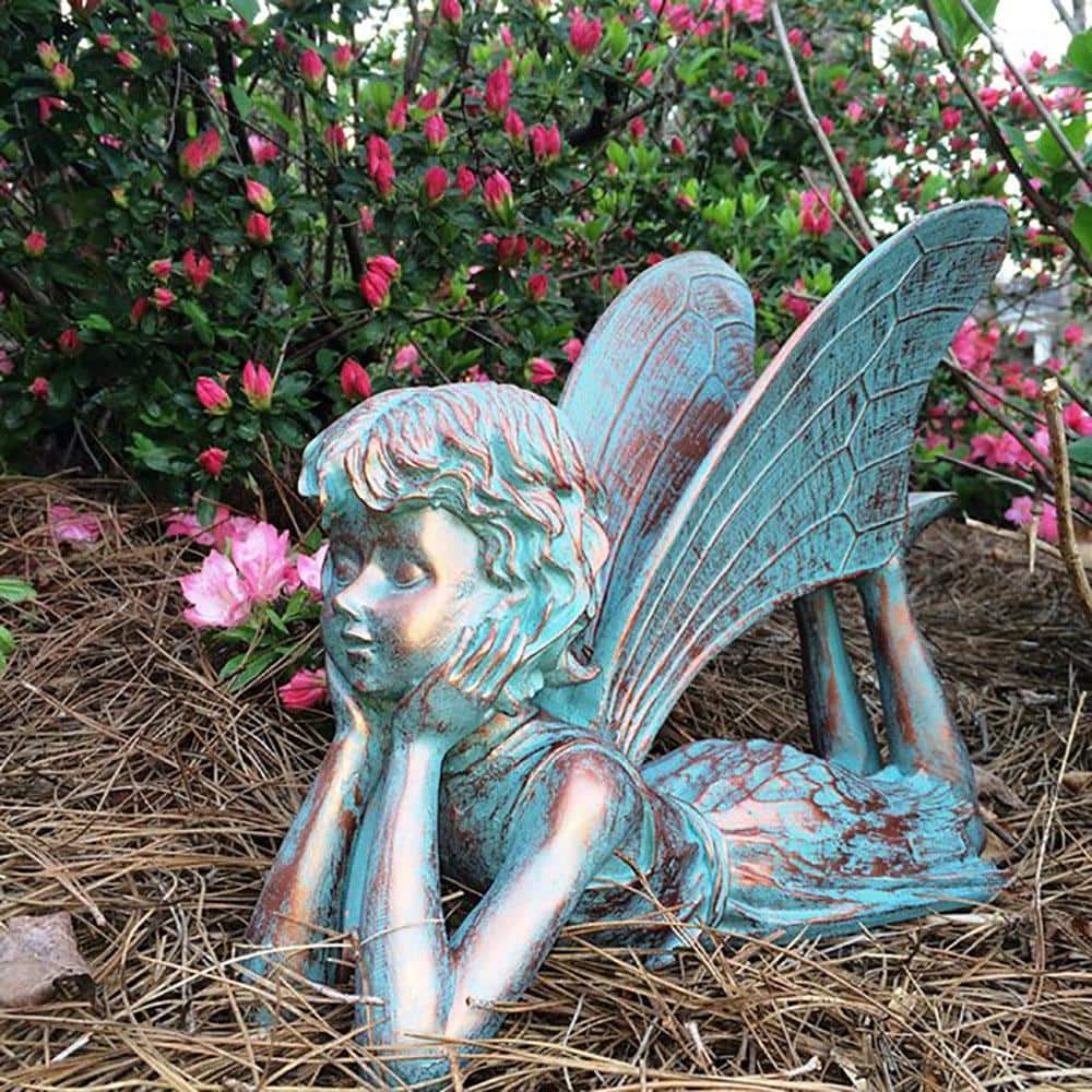 Bronze Patina Dreamer Fairy Garden Statue, 11" x 6" x 14"