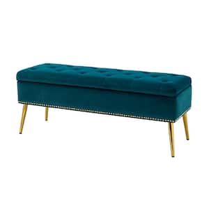 Hippolytus Classic Teal 45.5 in. Polyester Button-Tufted Storage Bedroom Bench with Nailhead Trim