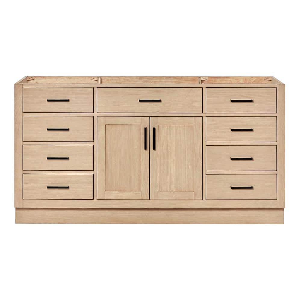 Hepburn 66" Medium Oak Freestanding Bathroom Vanity Base with Black Hardware