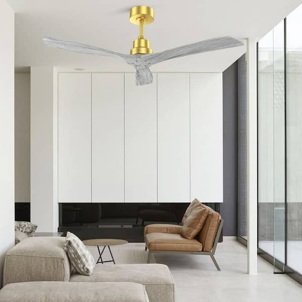 52 in. Gold Indoor Ceiling Fan with Remote Control, Solid Wood Blades and Reversible DC Motor
