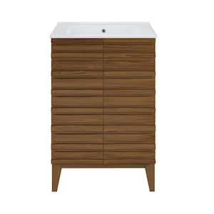 Cascade 24 in. Bathroom Vanity with White Ceramic Top in Brown Oak