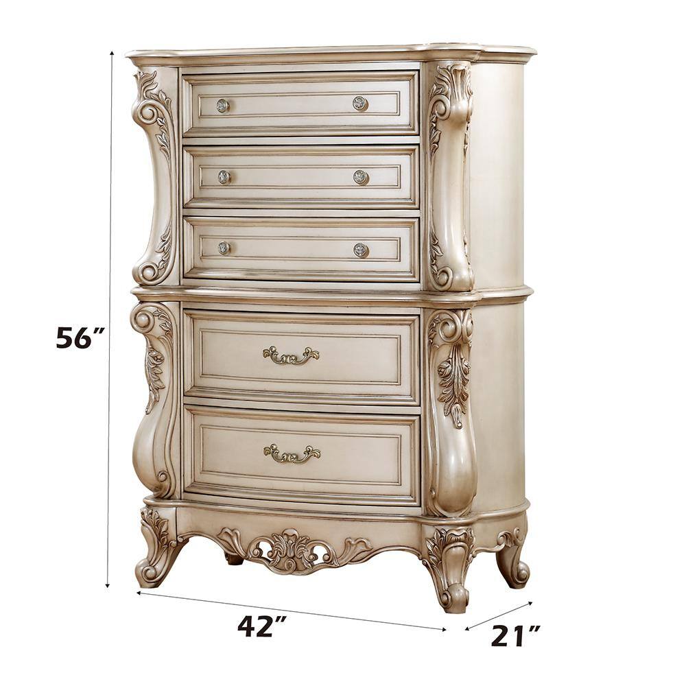 Gorsedd White Marble Top 5-Drawer Chest with Felt Lined Drawer
