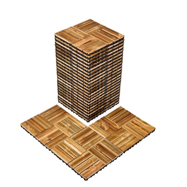 SVOPES Interlocking Deck Tiles 12 in. x 12 in., 27 Pack, Waterproof Camphor Pine Wood Flooring, All-Weather Patio Tiles