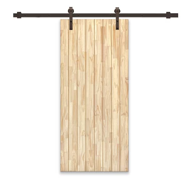 CALHOME 42 in. x 96 in. Natural Pine Wood Unfinished Interior Sliding Barn Door with Hardware Kit