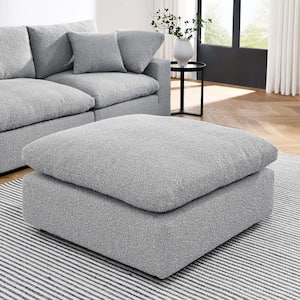 Commix Down Filled Overstuffed Boucle Fabric Ottoman in Light Gray