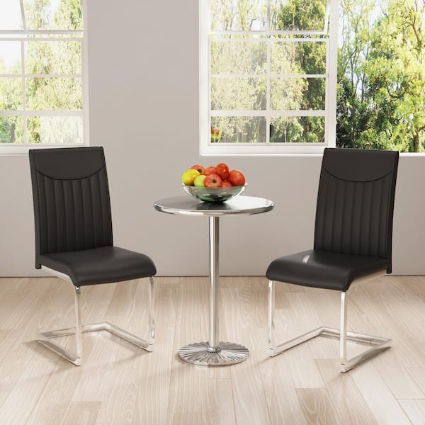 Unbranded Black PU Leather Upholstered Dining Chair Modern Accent Chair Side Chair with C Shape Plating Leg (Set of 2)