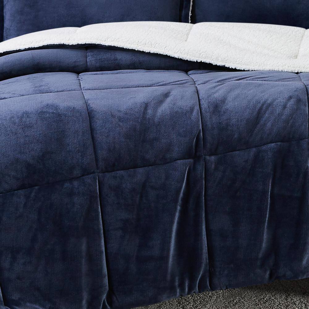 Indigo Twin Reversible Microfiber Comforter Set with Sherpa