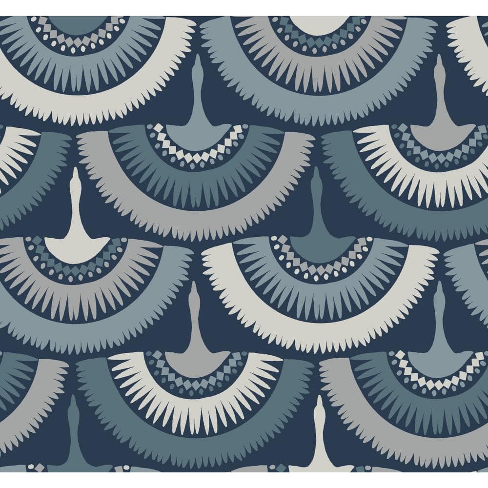 60.75 sq.ft. Blue Feather and Fringe Wallpaper