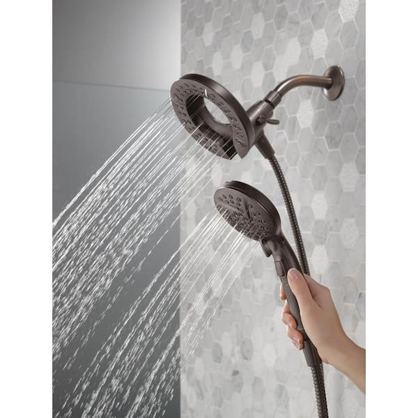 Delta In2ition 5-Spray Patterns 1.75 GPM 6.63 in. Wall Mount Dual Shower Heads in Venetian Bronze 75585RB - The Home Depot Delta In2ition 5-Spray Patterns 1.75 GPM 6.63 in. Wall Mount Dual Shower Heads in Venetian Bronze 75585RB - The Home Depot