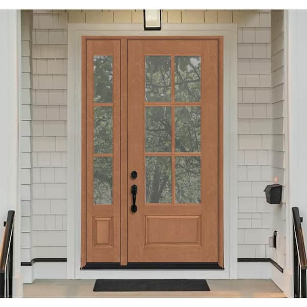 Regency 51 in. x 96 in. 3/4-6 Lite Clear Glass RH AutumnWheat Stain Mahogany Fiberglass Prehung Front Door w/12in.SL