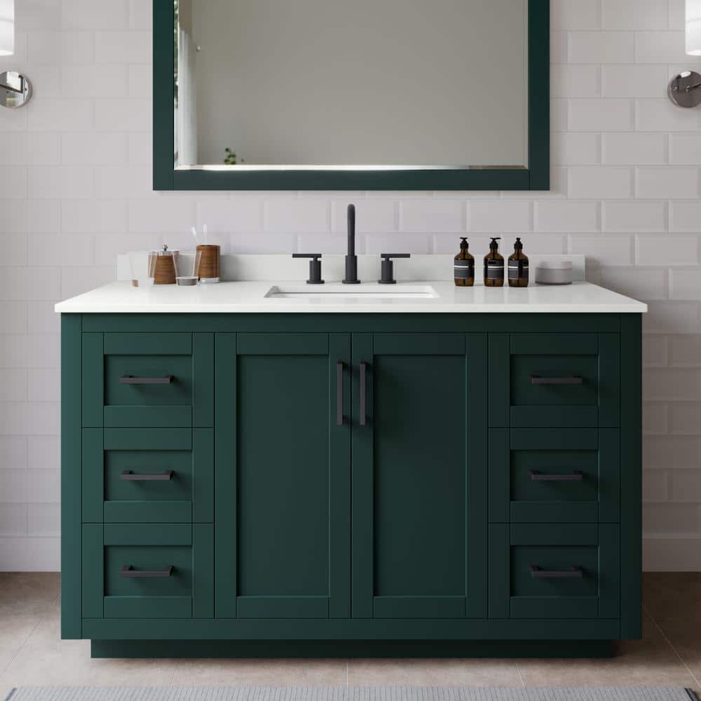 Miranda 54 in. W x 22 in. D x 33.75 in. H Single Bath Vanity in Green with White Quartz Top and 46 in. Mirror price history on PriceWatchPro