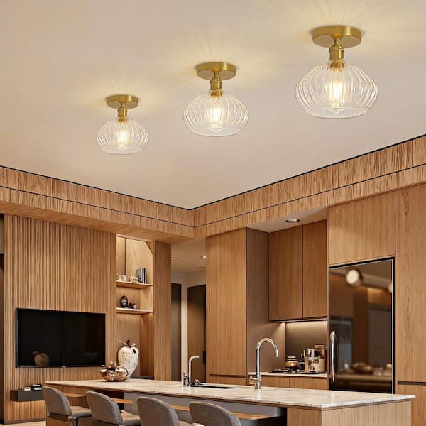 Deyidn Modern 7.99 in. 1-Light Gold Flush Mount Ceiling Light with