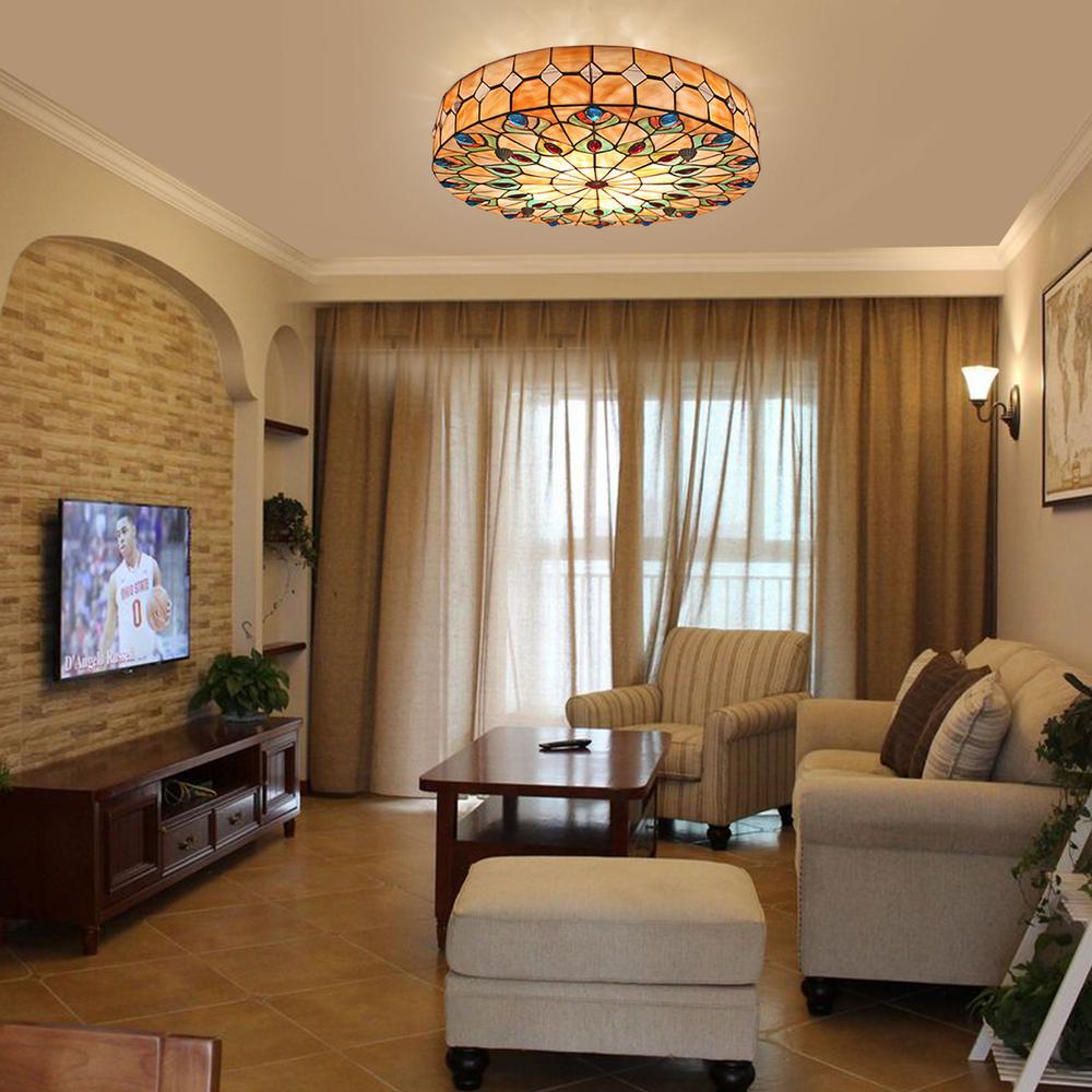 OUKANING 23 in. 1-Light Elegant Retro Indoor Colorful Stained