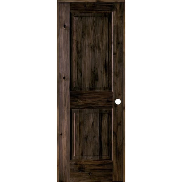Krosswood Doors 28 in. x 80 in. Rustic Knotty Alder 2 Panel Left-Handed Black Stain Wood Single Prehung Interior Door with Square Top
