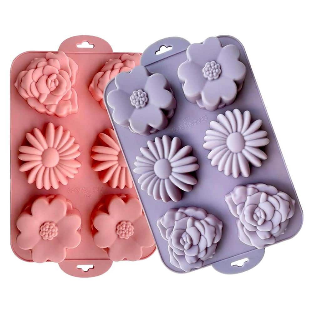 2 Pack 6-Cup Silicone Flower Cake Pan Daisy Rose Heart Chocolate Mold for Baking Muffin Jelly Pudding Soap price history on PriceWatchPro