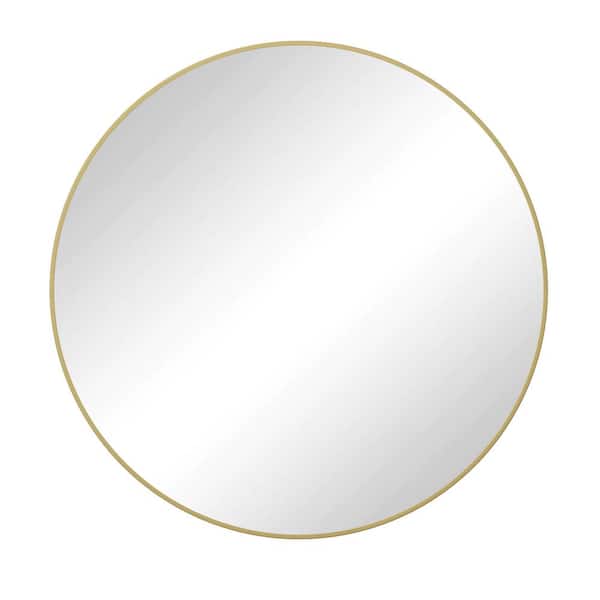 FUNKOL 39 in. W x 39 in. H Round Metal Framed Wall-Mount Bathroom Vanity Mirror in Golden