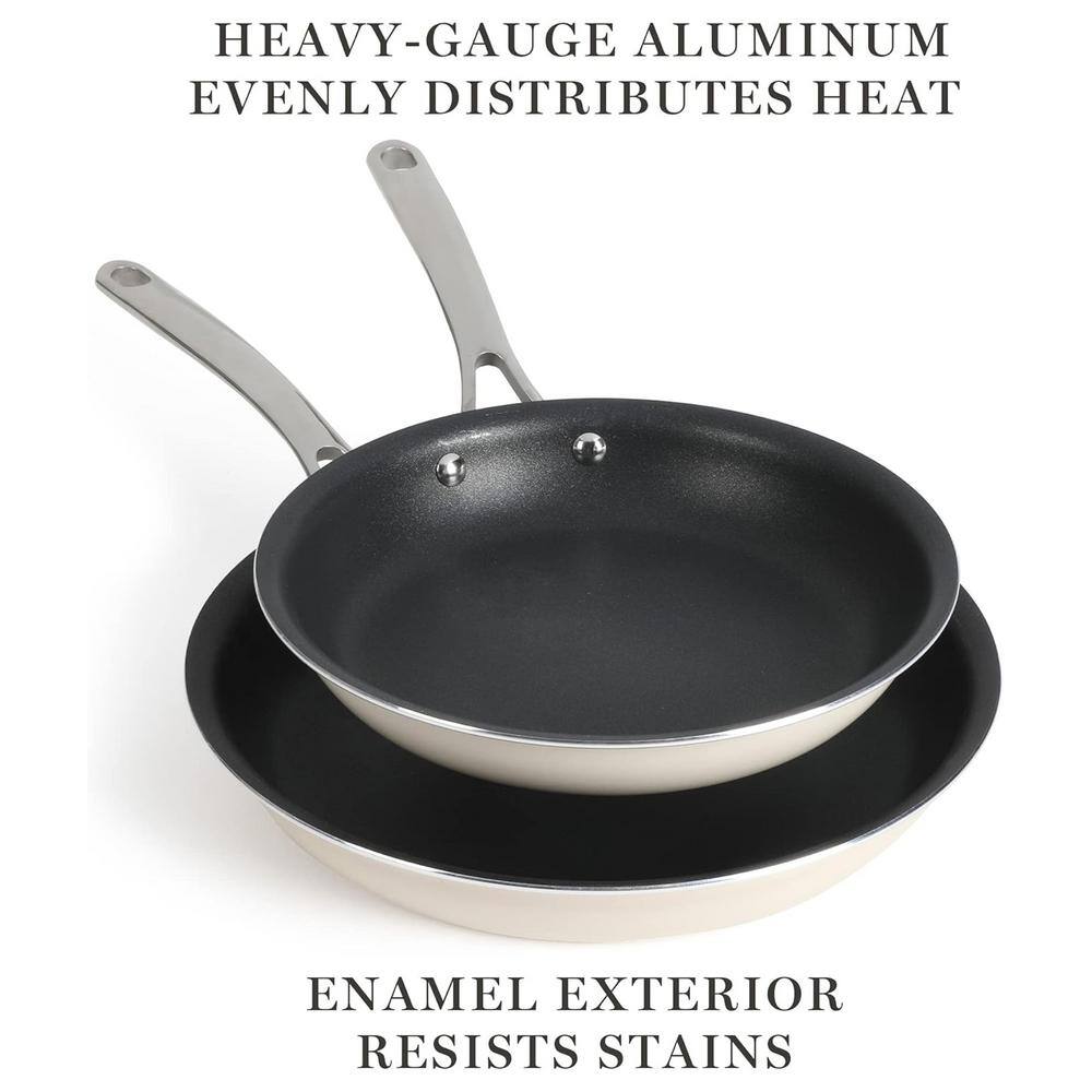 Cream and Black Aluminum Nonstick 2-Piece Fry Pan Set