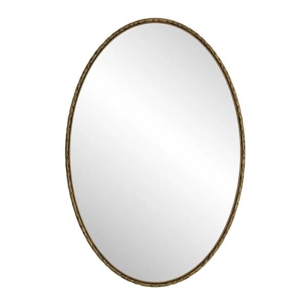 Retro and Nostalgic 25.6 in. W x 39.4 in. H Oval Thin Framed Wall Mount Bathroom Vanity Mirror in Gold