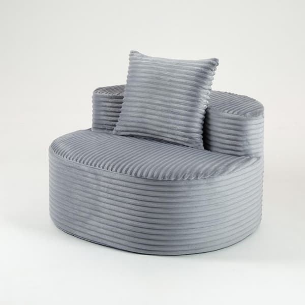 Edwiin Modern Grey Armless Corduroy Upholstered Compressed Sofa, Moon Bay Sofa with Throw Pillows