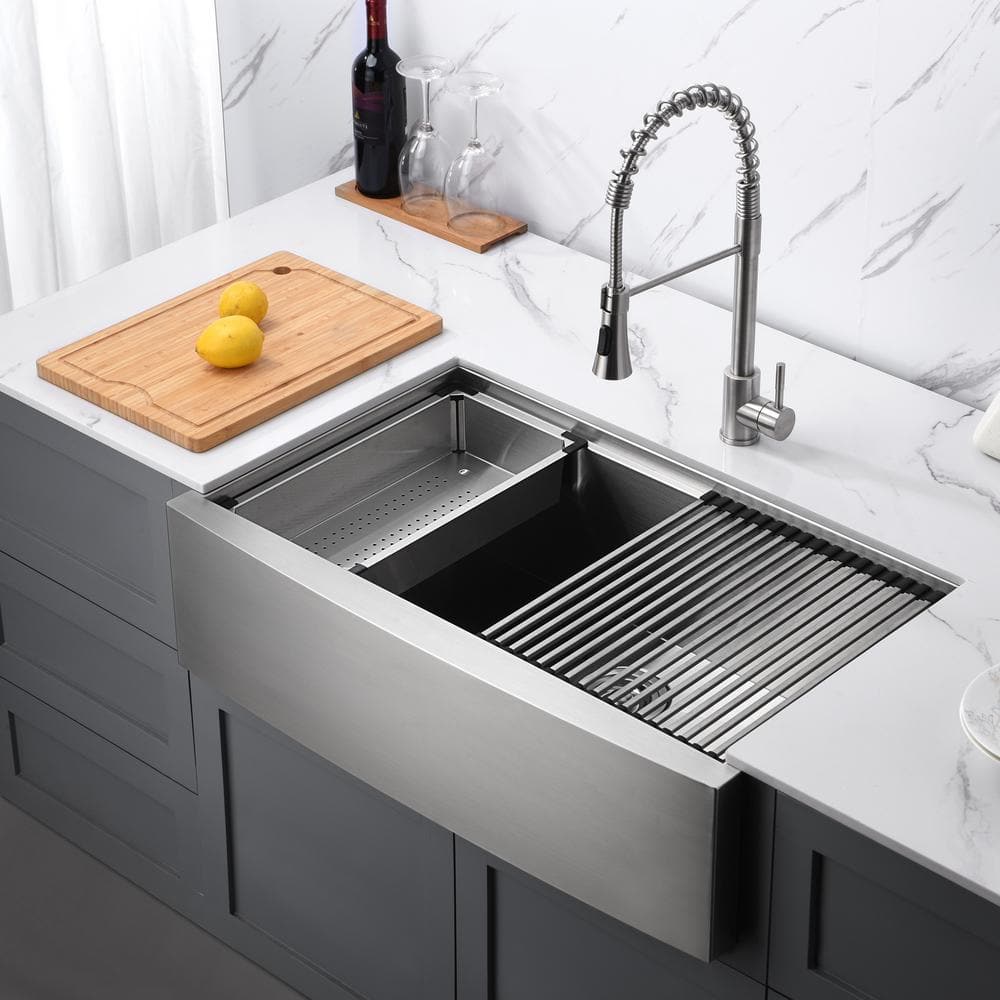 Farmhouse Apron Single Bowl Stainless Steel Kitchen Sink with Accessories