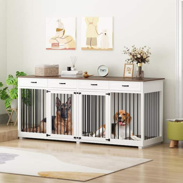 WIAWG 86.6 in. Large Dog Crate Furniture, XXL Dog Kennel for 2 Medium Large  Dogs Indoor w/Storage Shelves and 3-Drawers, White Y-THD-150169-0102-c -  The Home Depot