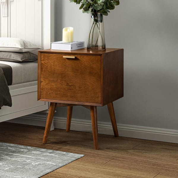 JAYDEN CREATION Frieda Acorn 2-Drawer Nightstand with Built-in Outlets