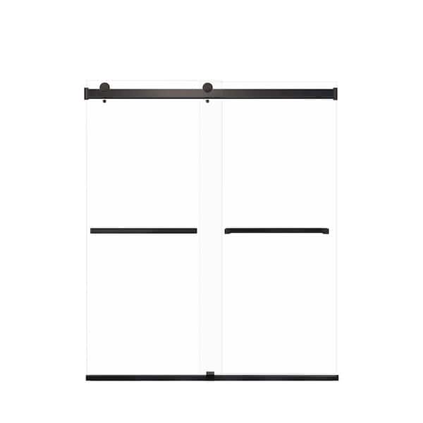 Transolid Brianna 60 in. W x 70 in. H Sliding Frameless Shower Door in Matte Black with Clear Glass