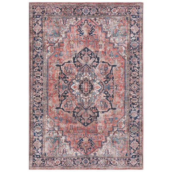 Serapi Rust/Navy 4 ft. x 6 ft. Machine Washable Border Ornate Area Rug