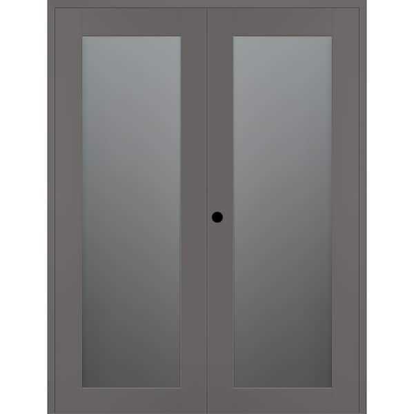 Vona 207 48 in. x 80 in. Right Active Full Lite Frosted Glass Gray Matte Wood Composite Double Prehung Interior Door
