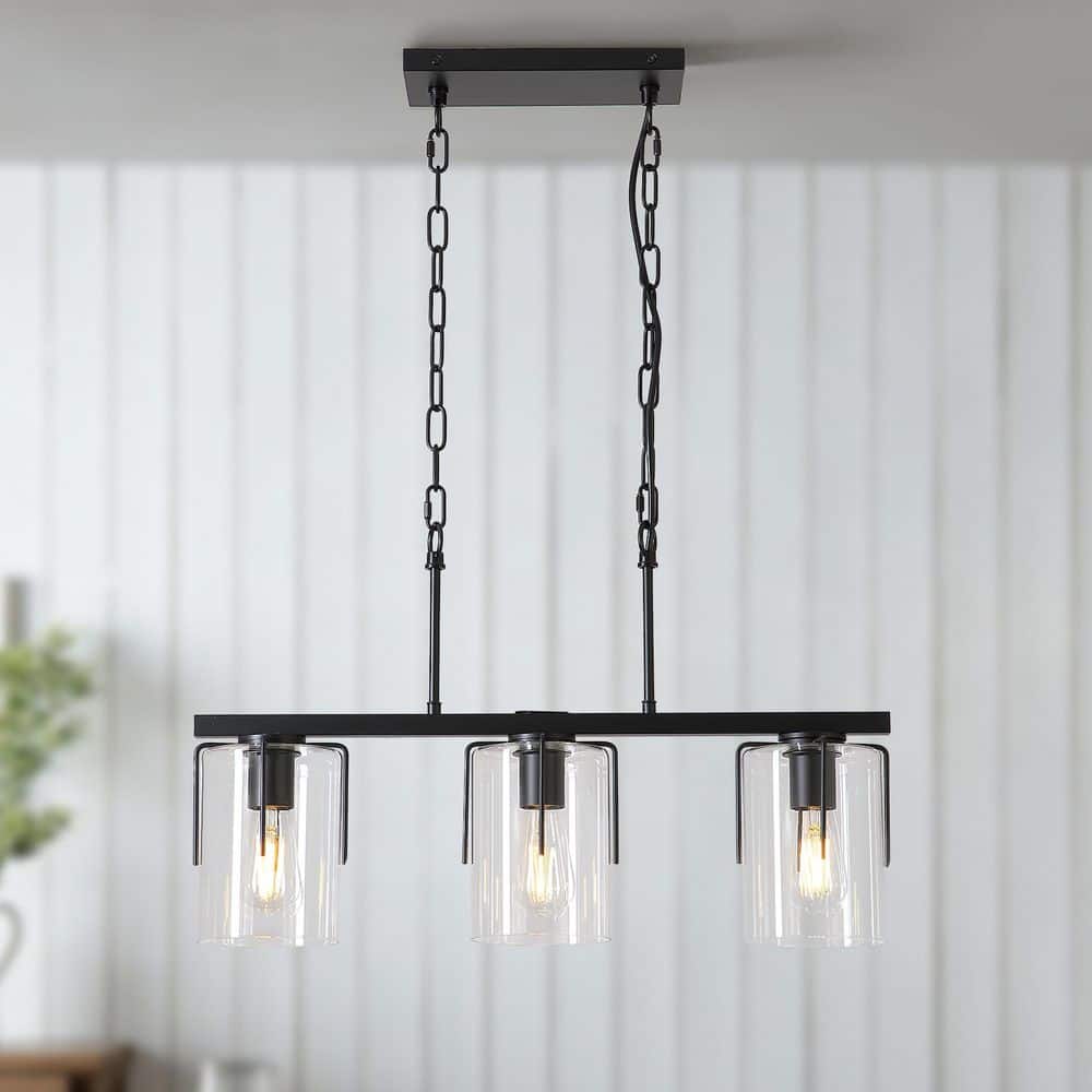 3-Light Matte Black Linear Pendant Light Chandelier with Clear Glass Shades with No Bulbs Included price history on PriceWatchPro