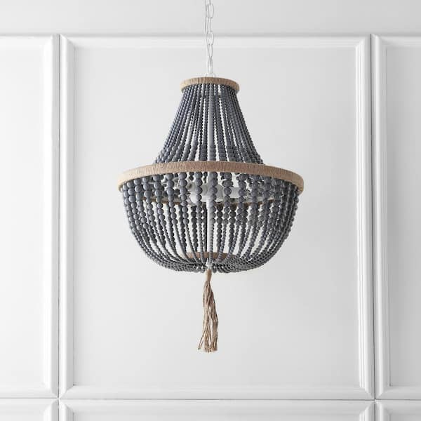 Lush Kristi 3-Light Grey Beaded Empire Hanging Pendant Lighting